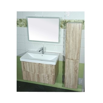GLORIA SALOON 80 NATURAL CURRY / MDF ΠΑΓΚΟΣ ΣΚΕΤΟΣ (56-8104) ΜΕ ΝΙΠΤΗΡΑΣ MAGIA SALOON ΣΚΕΤΟ (27-8010) & ΚΑΘΡΕΠΤΗ NORA LED TOUCH (77-0142) ΜΕ ΣΤΗΛΗ MDF (56-5030) - HUIDA