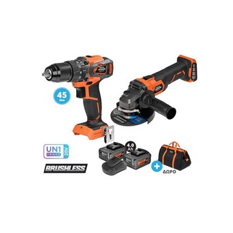 KRAUSMANN - US107-24SB ΣΕΤ ΔΡΑΠΑΝΟΚΑΤΣΑΒΙΔΟ ΚΡΟΥΣΤΙΚΟ + ΓΩΝΙΑΚΟΣ ΤΡΟΧΟΣ Φ125 + 2 ΜΠΑΤΑΡΙΕΣ 20V 4.0Ah + ΤΑΧΥΦΟΡΤΙΣΤΗΣ + ΤΣΑΝΤΑ (68845)